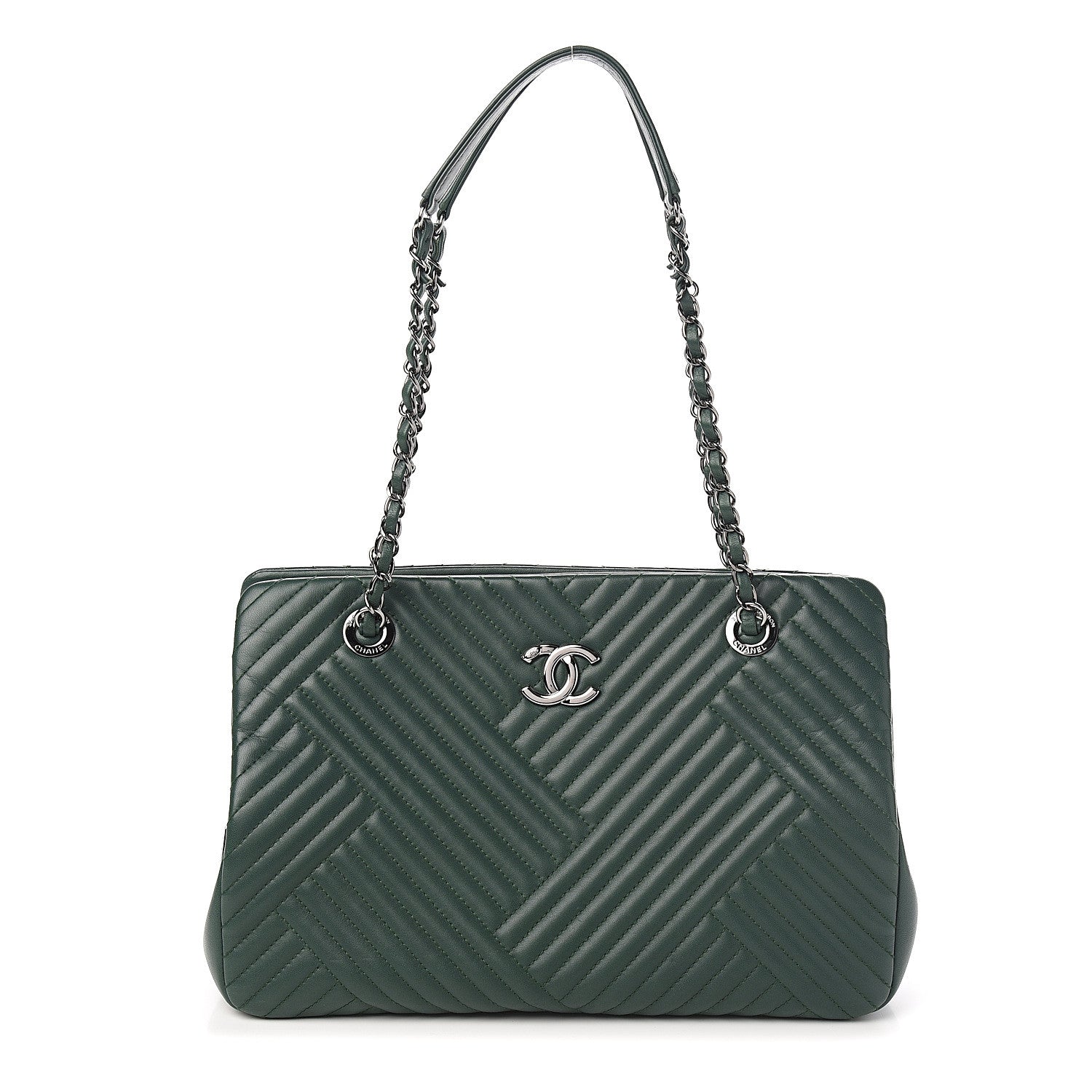 Chanel Lambskin Quilted CC Crossing Shopping Tote Green 1 of 10