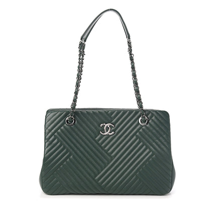Chanel Lambskin Quilted CC Crossing Shopping Tote Green 1 of 10