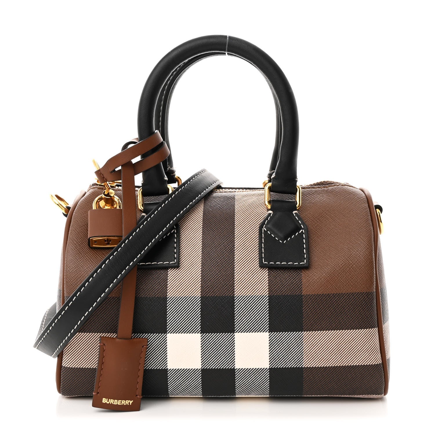 Burberry E-canvas Check Mini Bowling Bag Dark Birch Brown 1 of 10