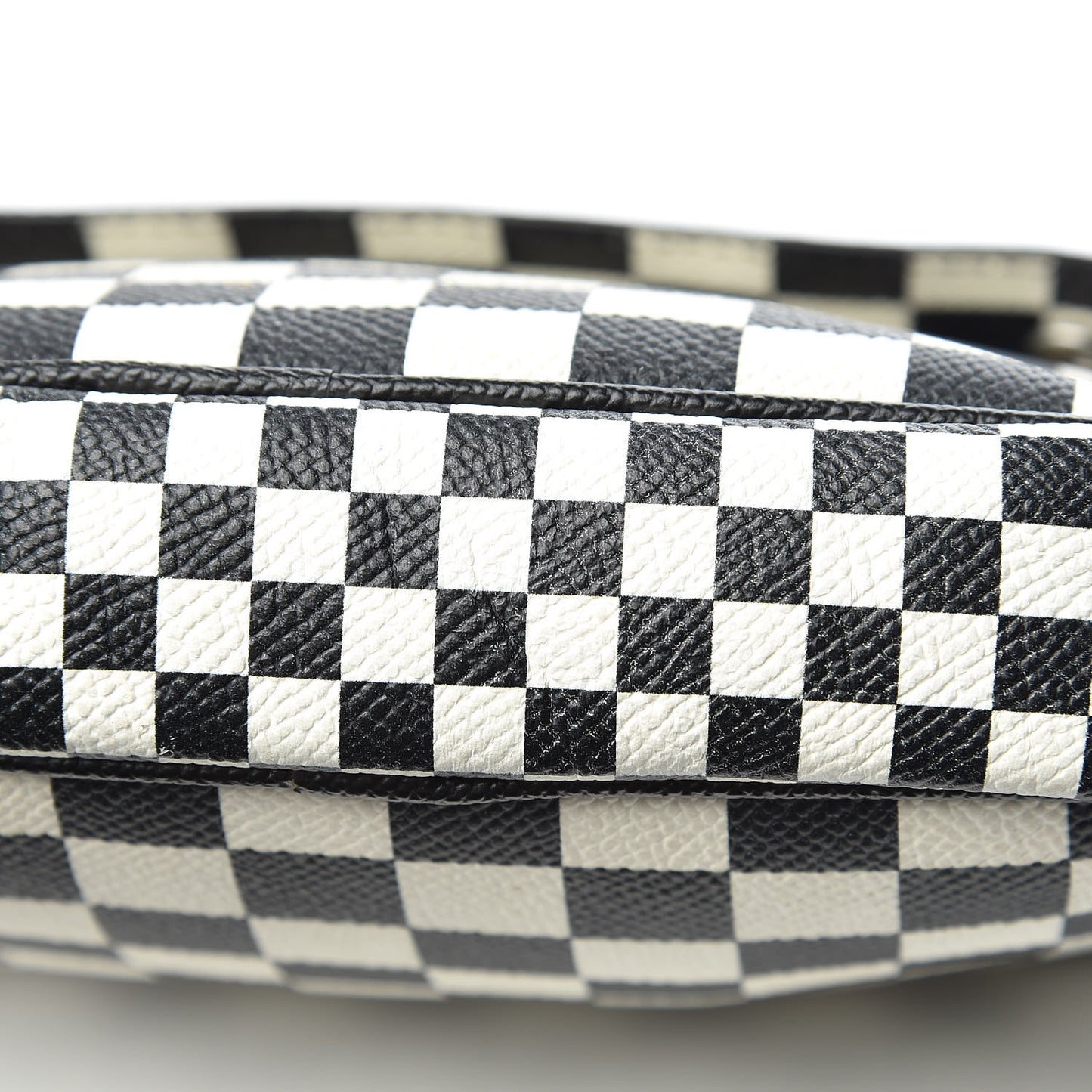 Grained Calfskin Checkered Print Messenger Black White