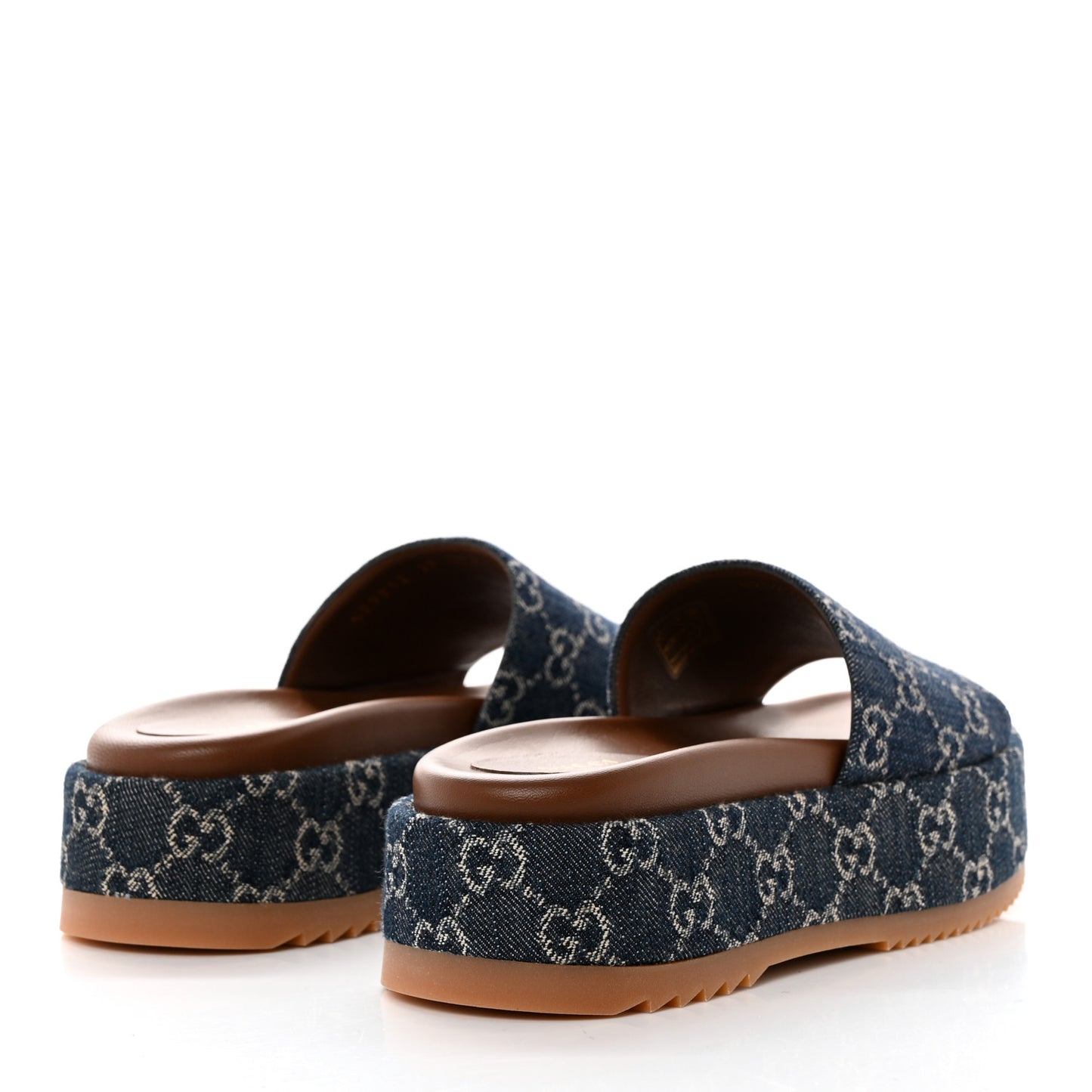 New Denim GG Monogram Angelina Platform 55mm Slide Sandals 37 Blue Tea