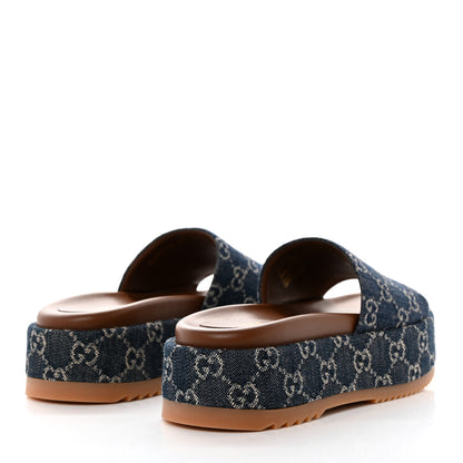 Gucci New Denim GG Monogram Angelina Platform 55mm Slide Sandals 37 Blue Tea 4 of 8