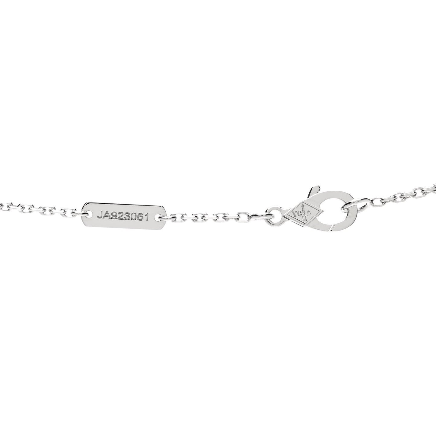 18K White Gold Diamond Guilloche Vintage Alhambra Pendant Necklace