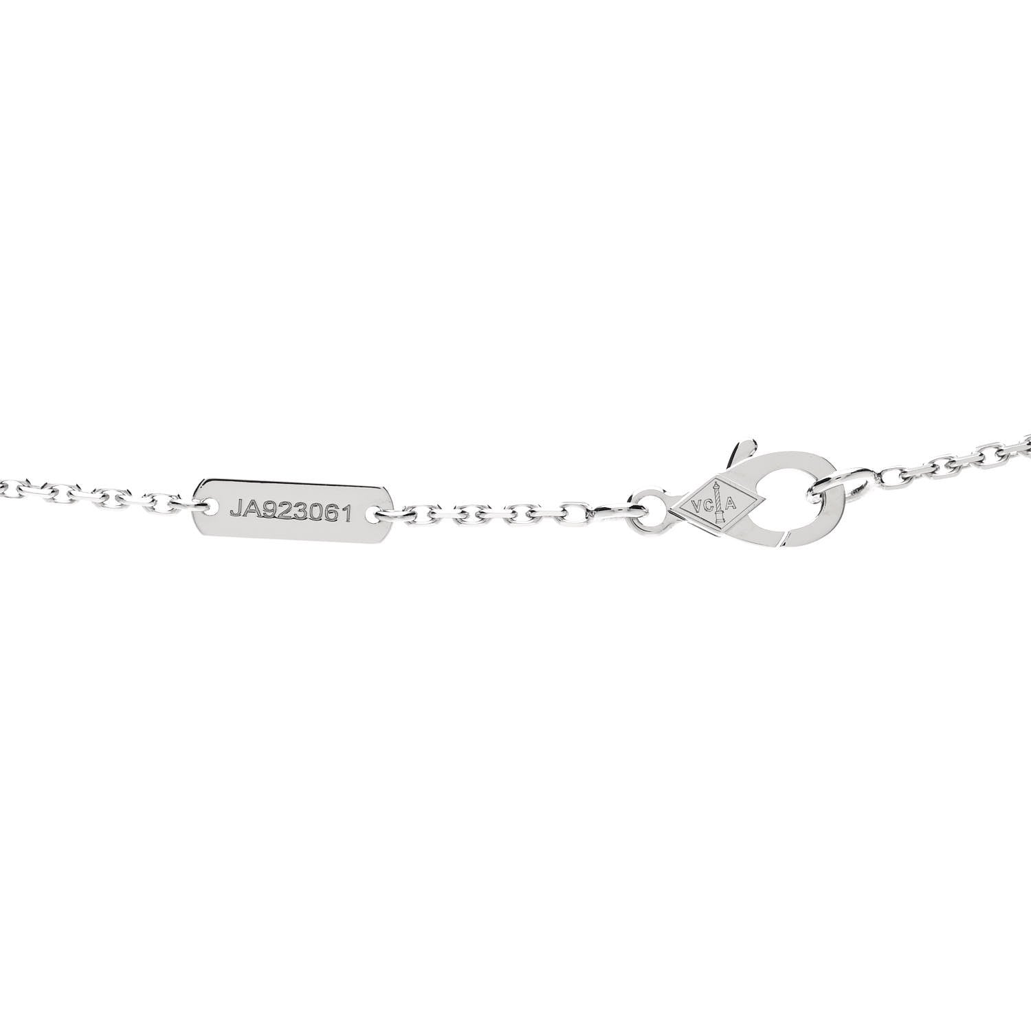 Van Cleef & Arpels 18K White Gold Diamond Guilloche Vintage Alhambra Pendant Necklace 5 of 6