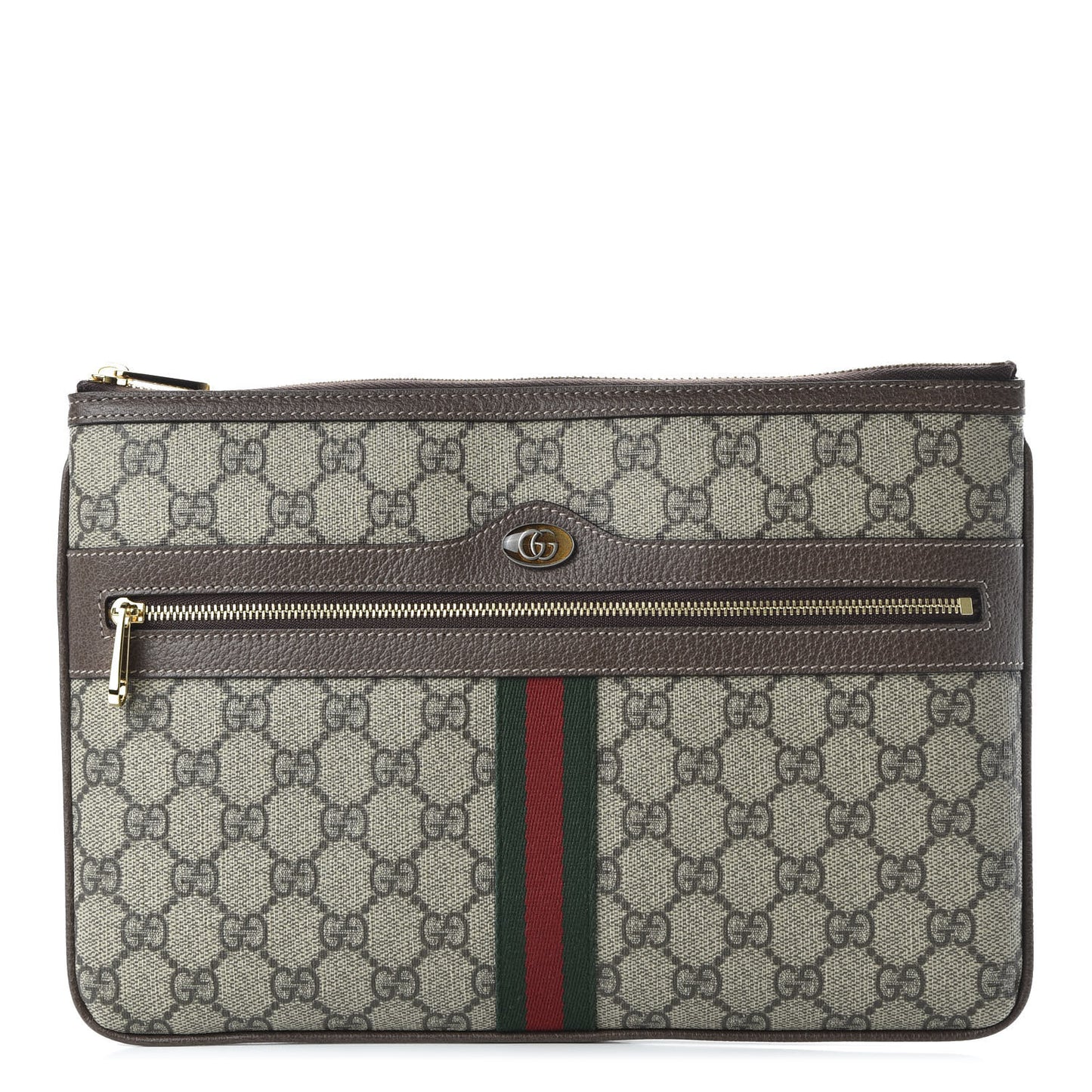 GG Supreme Monogram Large Ophidia Pouch Clutch Brown