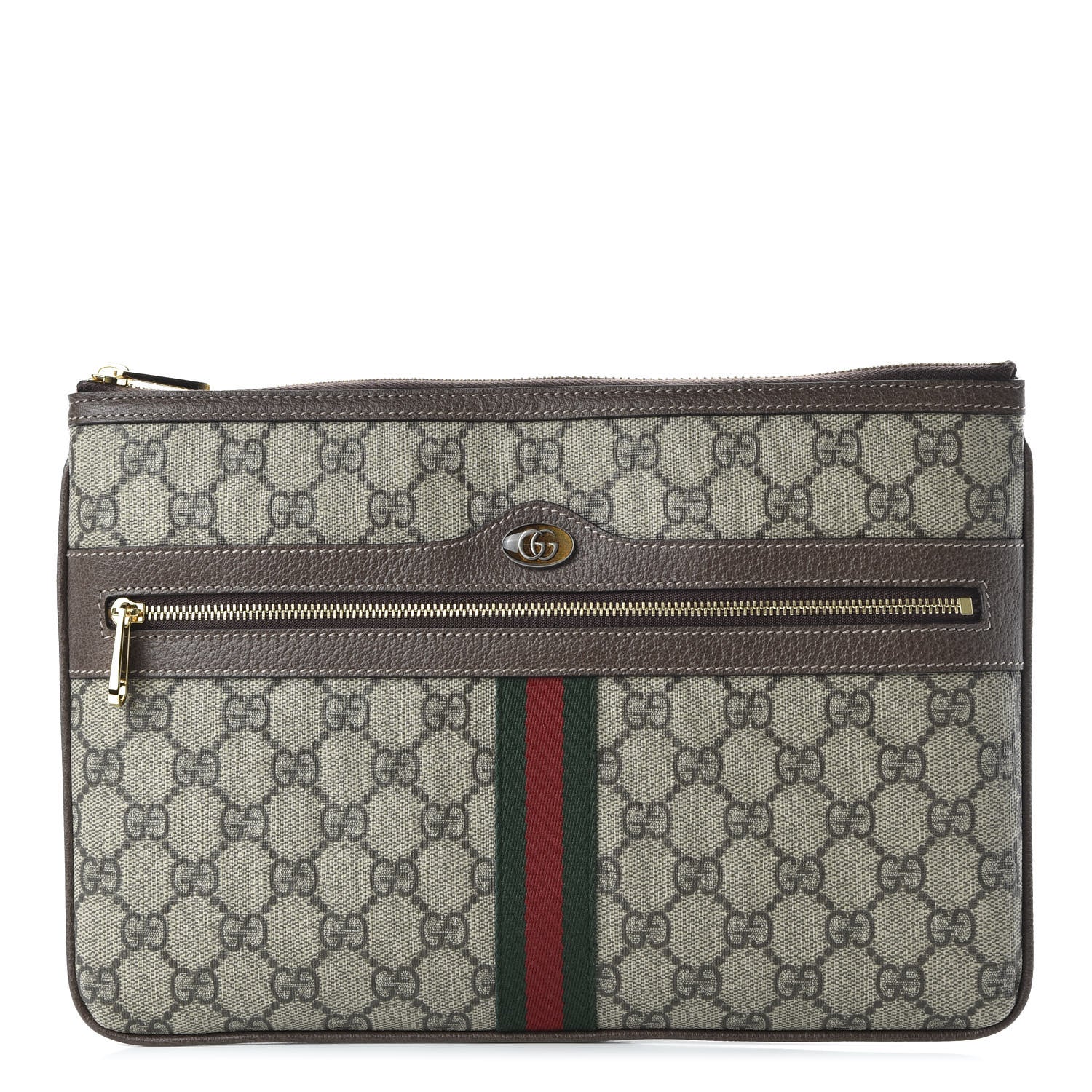 Gucci GG Supreme Monogram Large Ophidia Pouch Clutch Brown 1 of 11