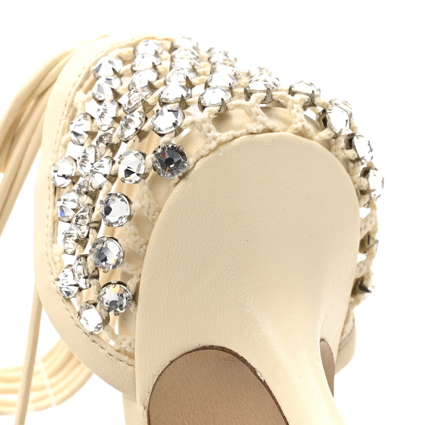 Mesh Nappa Crystal Embellished Sparkle Stretch Ankle Tie 90mm Sandals 36 White