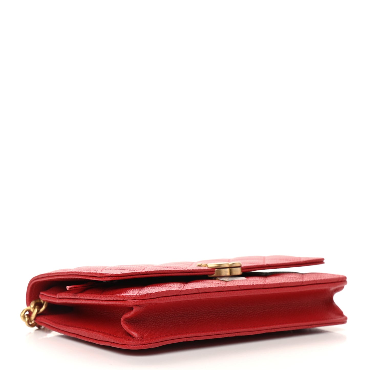 Shiny Caviar Quilted Chain Melody Wallet On Chain WOC Red