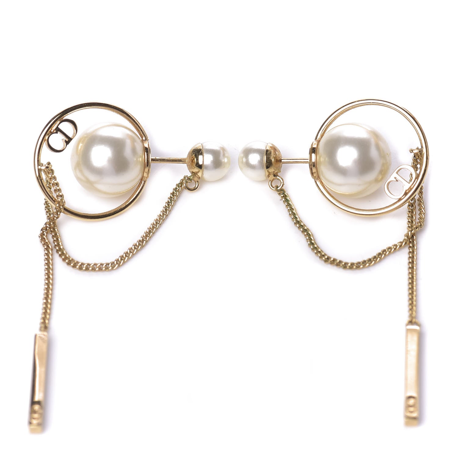 Christian Dior Pearl Tribales Dangle Chain Earrings Gold 1 of 5