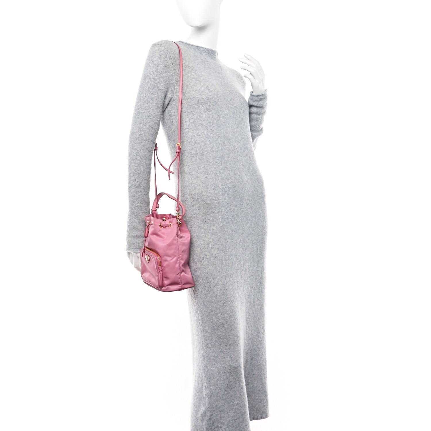 Prada Re-Nylon Saffiano Duet Bucket Crossbody Bag Begonia 2 of 14
