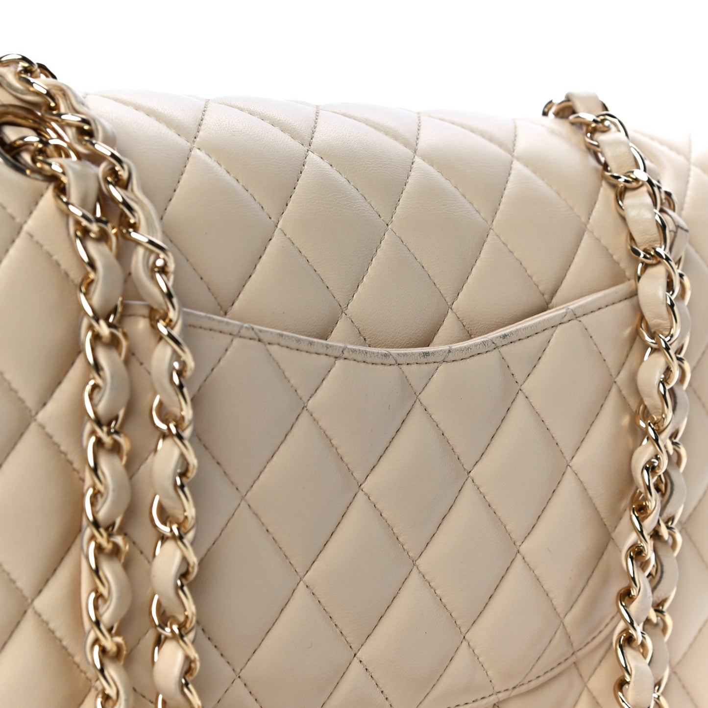 Lambskin Quilted Medium Double Flap Beige