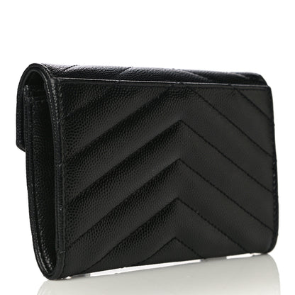Saint Laurent Grain De Poudre Matelasse Chevron Small Monogram Envelope Wallet Black 3 of 10