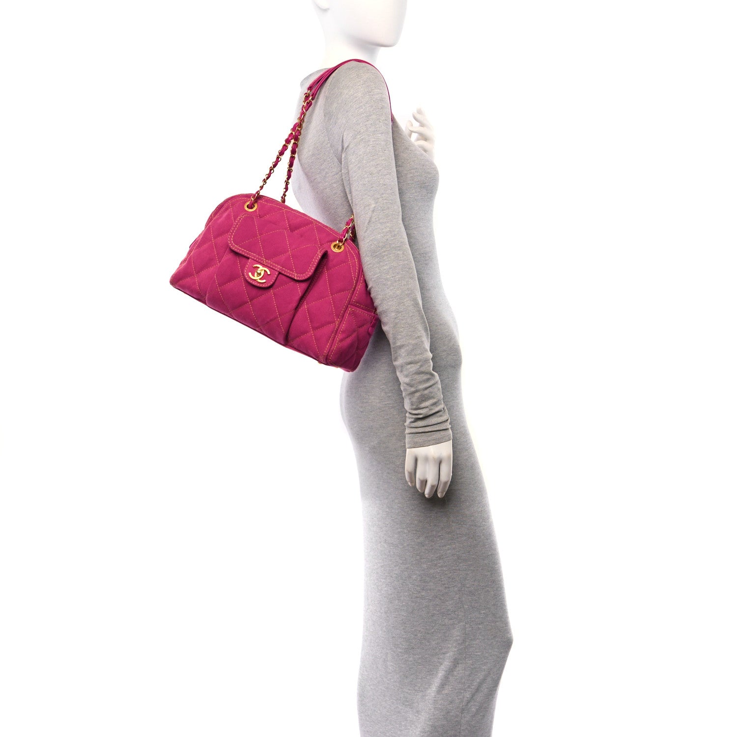 Chanel Washed Denim Quilted Bowling Bag Fuchsia 2 of 11
