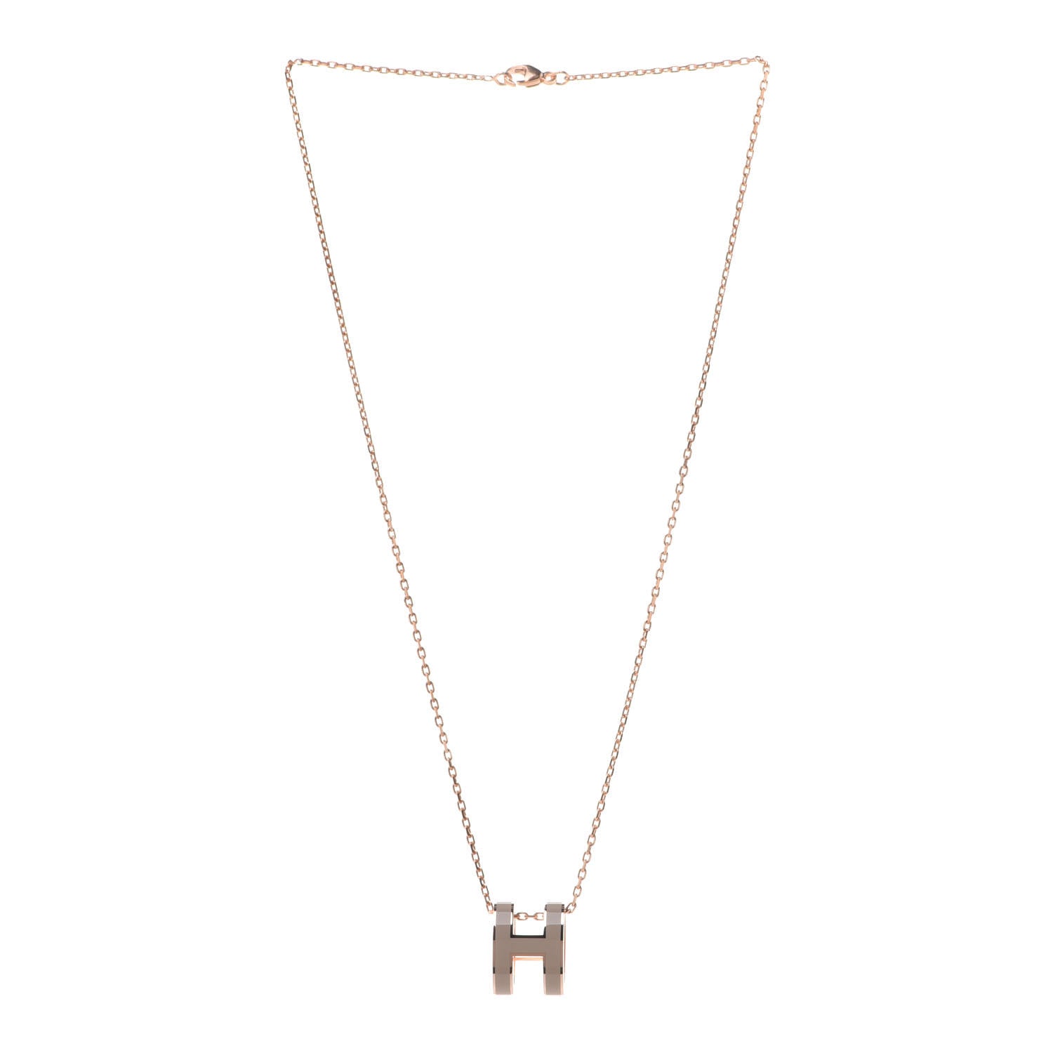Hermes Lacquered Rose Gold Pop H Pendant Necklace Marron Glace 3 of 8