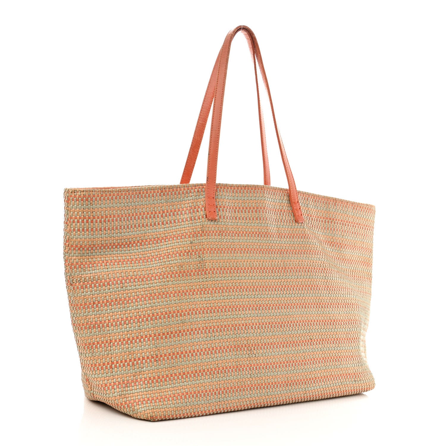 Fendi Woven Straw Raffia Roll Tote Orange Multicolor 3 of 16