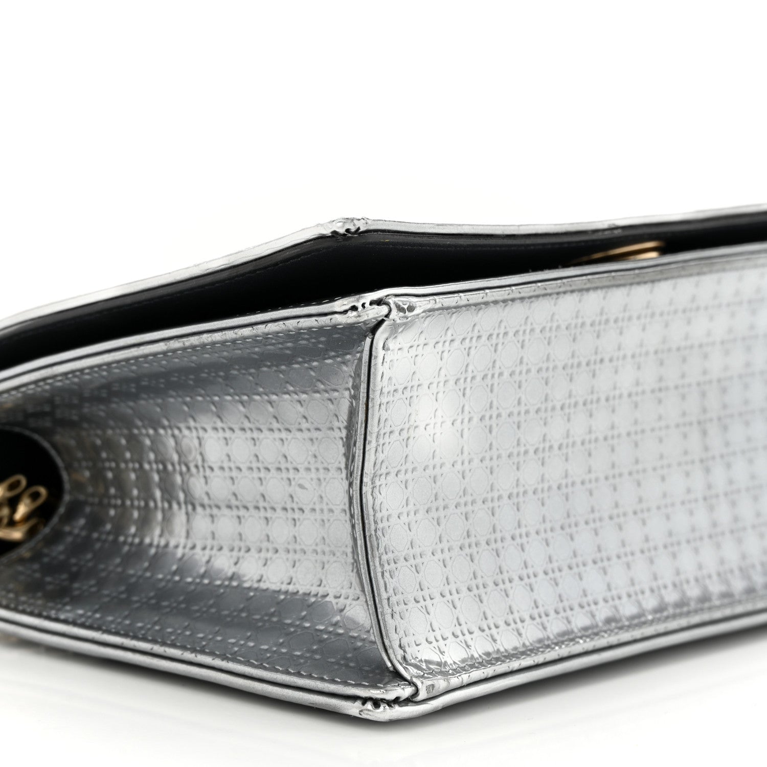 Christian Dior Metallic Patent Micro-Cannage Small Diorama Flap Bag Silver 8 of 13