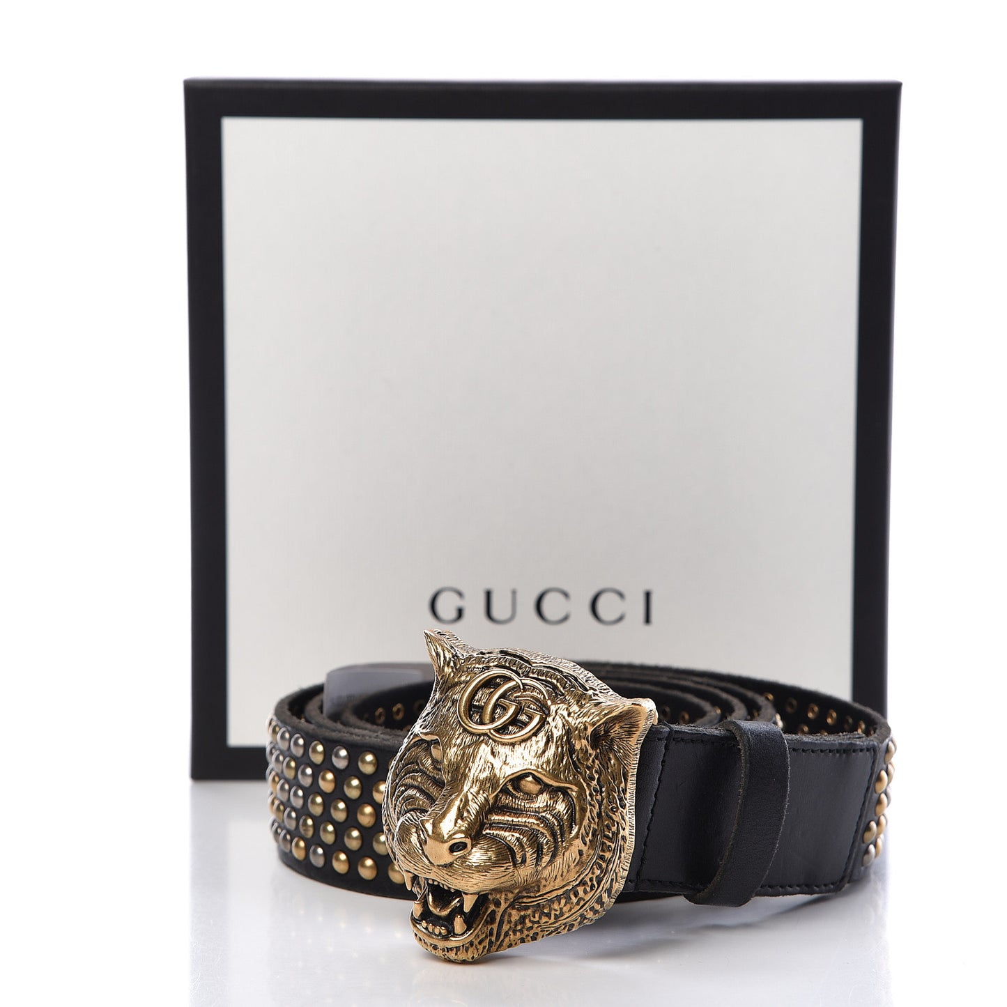 Calfskin Studded Feline Belt 105 42 Black