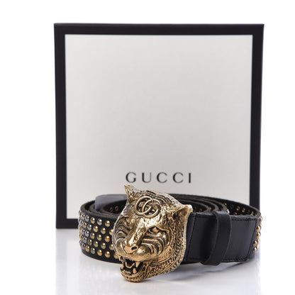 Gucci Calfskin Studded Feline Belt 105 42 Black 11 of 11
