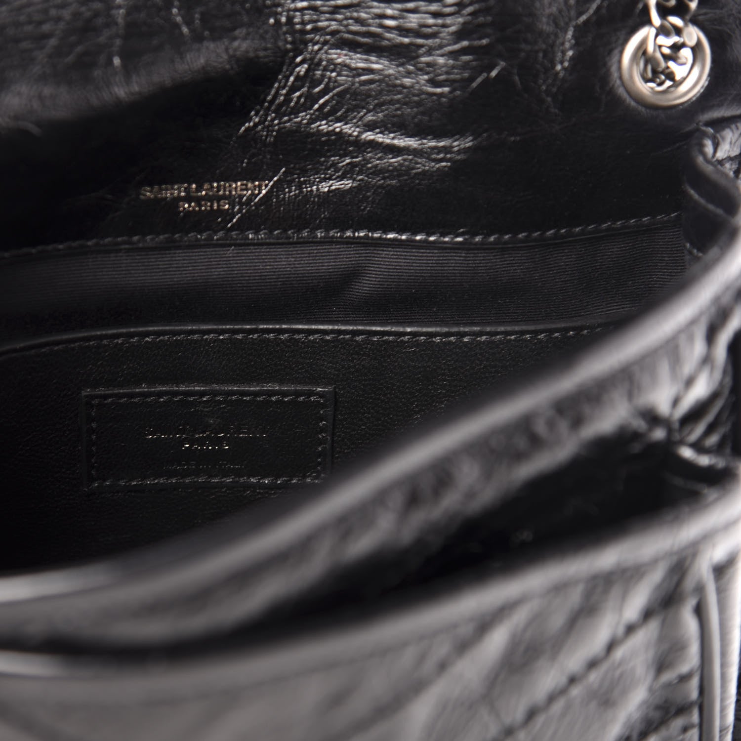 Saint Laurent Crinkled Calfskin Matelasse Monogram Baby Niki Chain Satchel Black 6 of 10