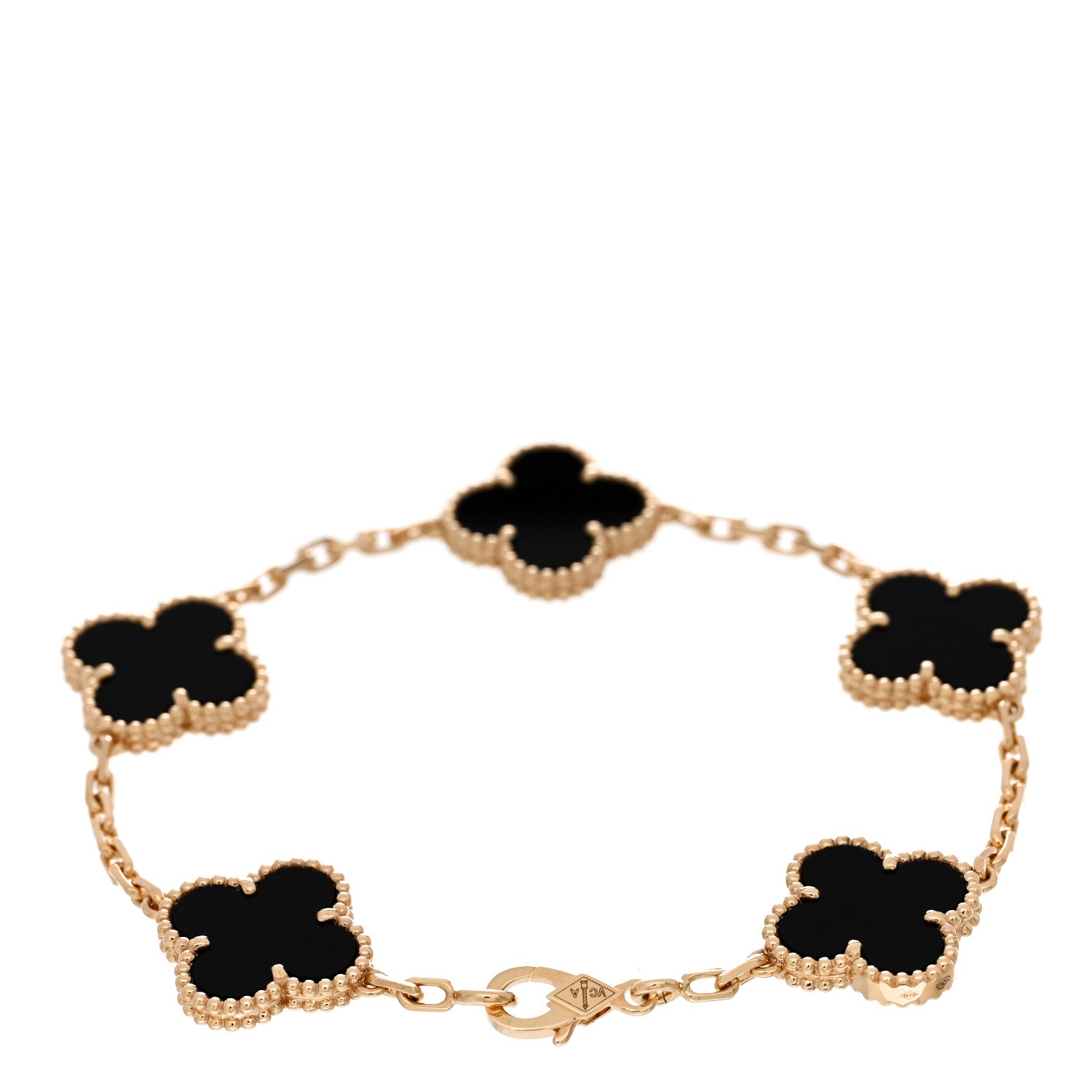 Van Cleef & Arpels 18K Yellow Gold Black Onyx 5 Motifs Vintage Alhambra Bracelet 2 of 5