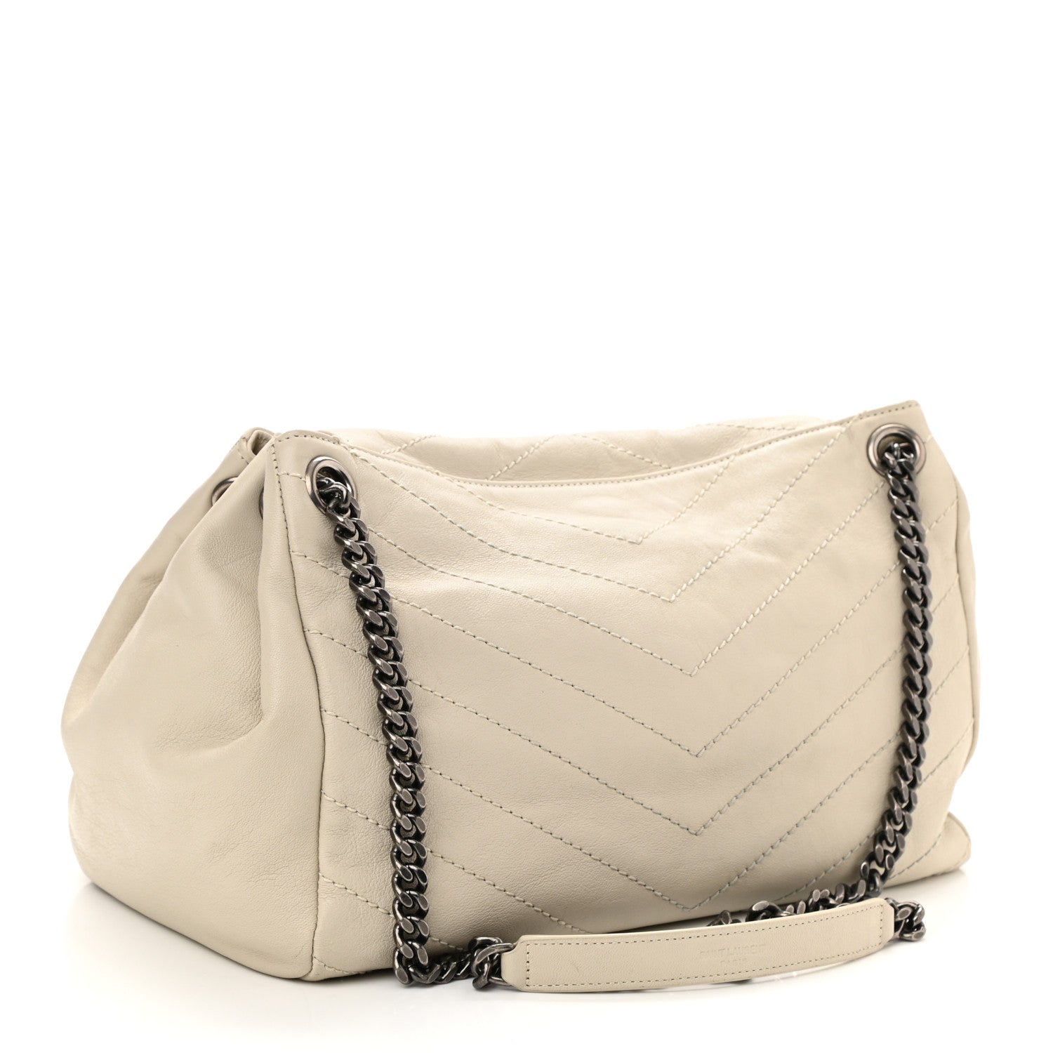 Saint Laurent Vintage Lambskin Chevron Monogram Large Nolita Crema Soft 2 of 15
