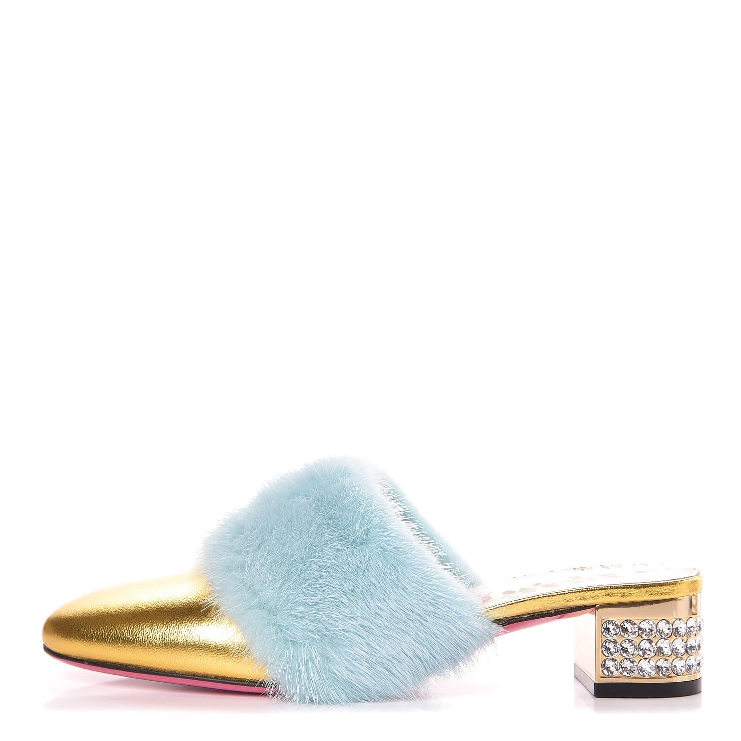 Gucci Mink Nappa Crystal Candy Mules 36.5 Vibrant Turquoise Gold 1 of 8