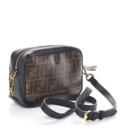 Fendi Glazed Fabric Vitello Century FF 1974 Stamp Patch Mini Camera Case Mogano Panna Black 3 of 9