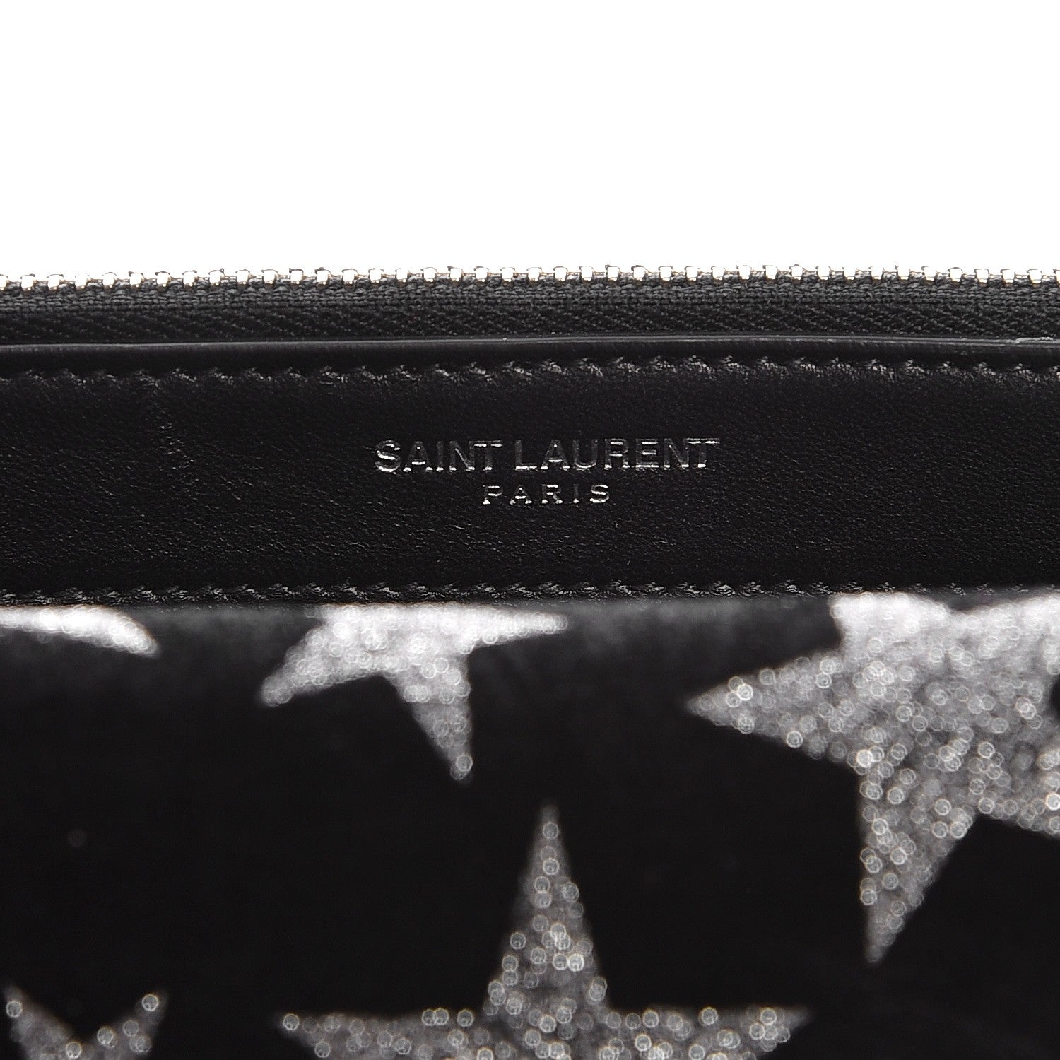 Saint Laurent Suede Star Print Monogram Chain Wallet Black Silver 7 of 7