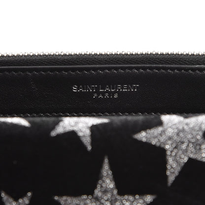 Saint Laurent Suede Star Print Monogram Chain Wallet Black Silver 7 of 7