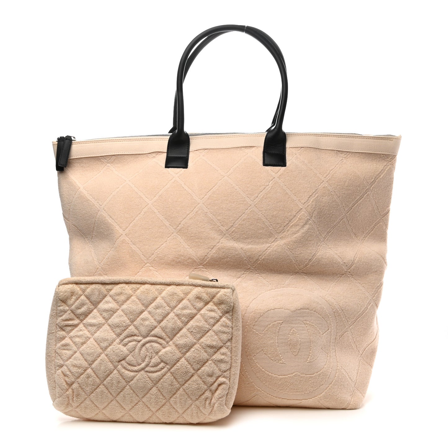 Terry Cotton CC Beach Tote Set Beige Black