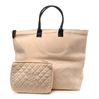 Chanel Terry Cotton CC Beach Tote Set Beige Black 2 of 14