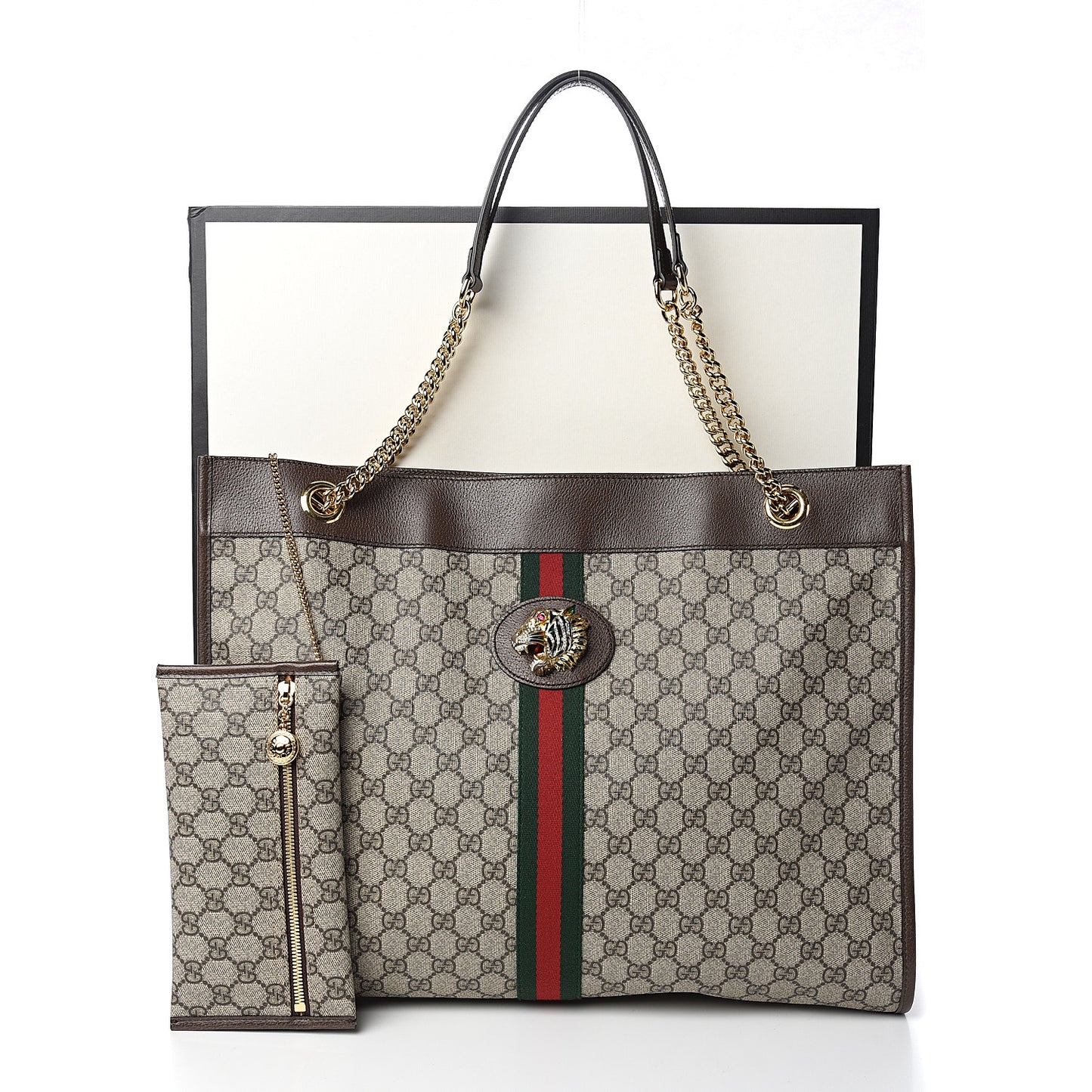 GG Supreme Monogram Large Rajah Chain Tote Beige New Acero