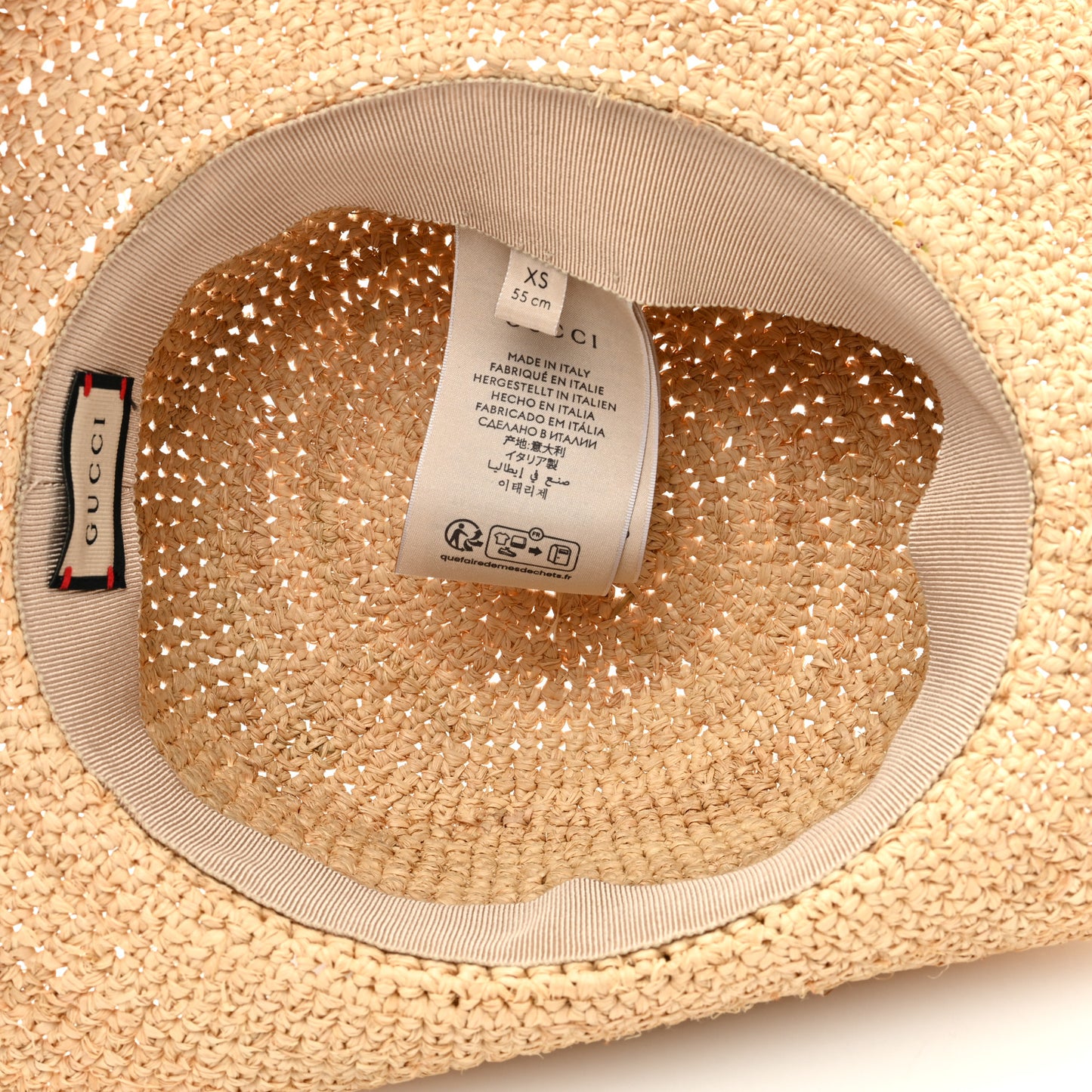Straw Gucci Patch Hat XS