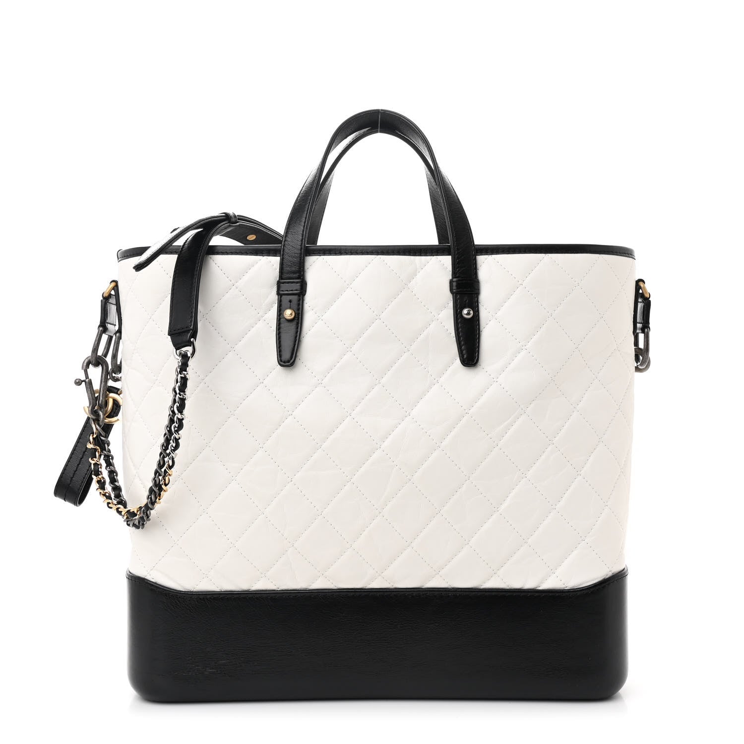 Chanel Aged Calfskin Quilted Large Gabrielle Shopping Tote White Black 1 of 10
