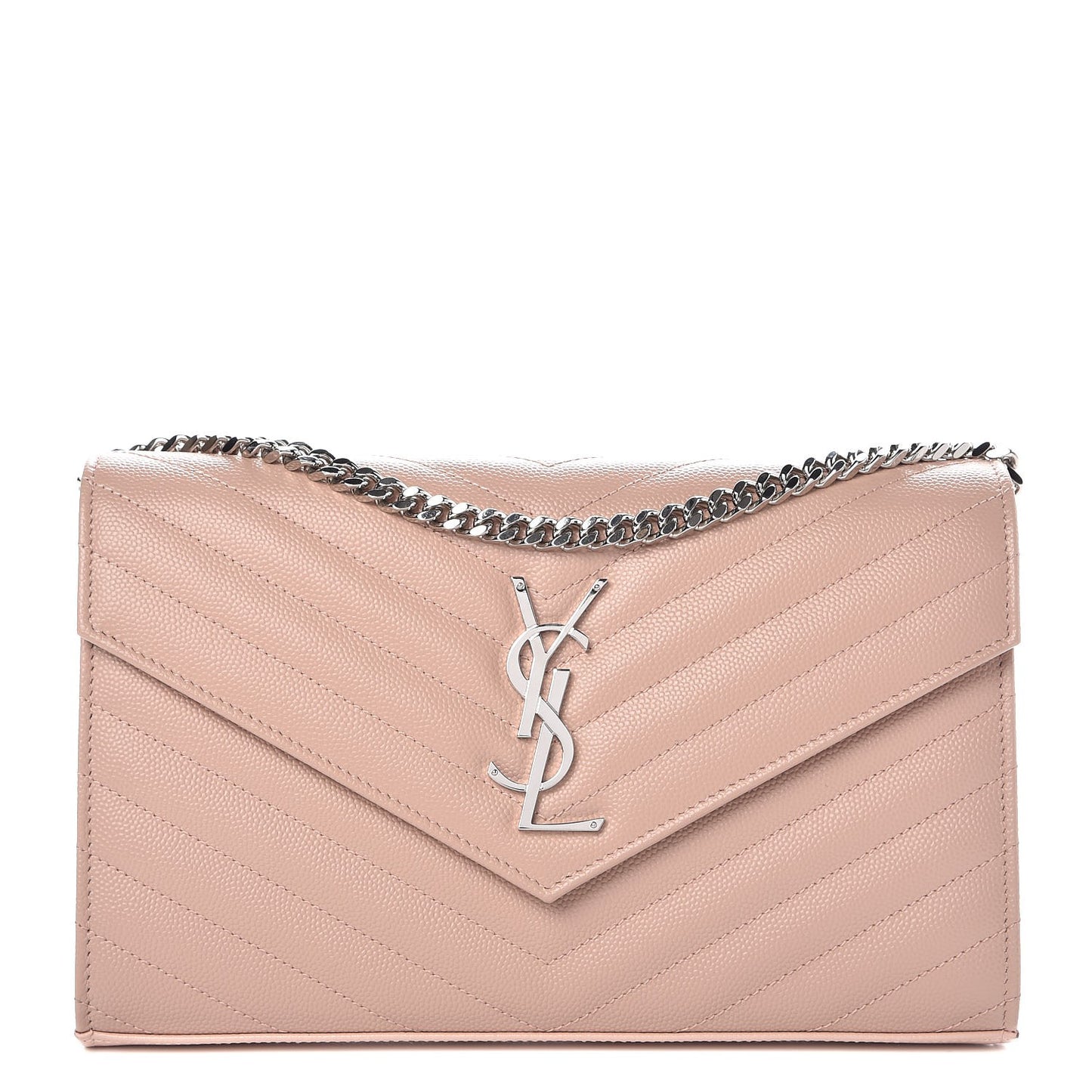 Grain De Poudre Matelasse Chevron Monogram Chain Wallet Pale Pink