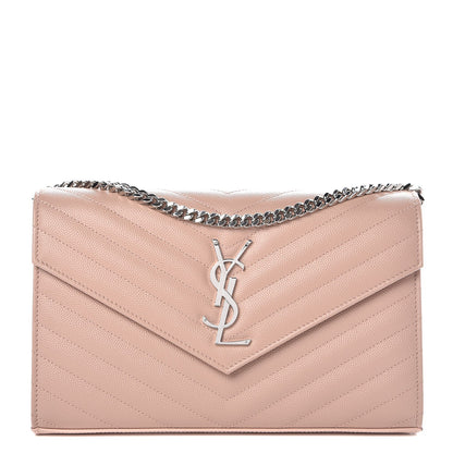 Saint Laurent Grain De Poudre Matelasse Chevron Monogram Chain Wallet Pale Pink 1 of 7