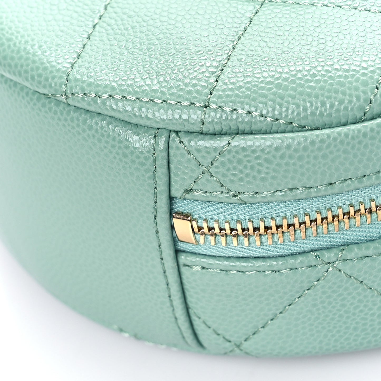 Caviar Quilted Small Round Vanity With Chain Light Green