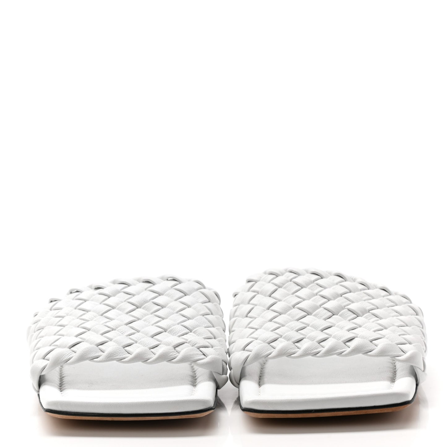 Nappa Intrecciato Squared Toe Flat Sandals 38 White