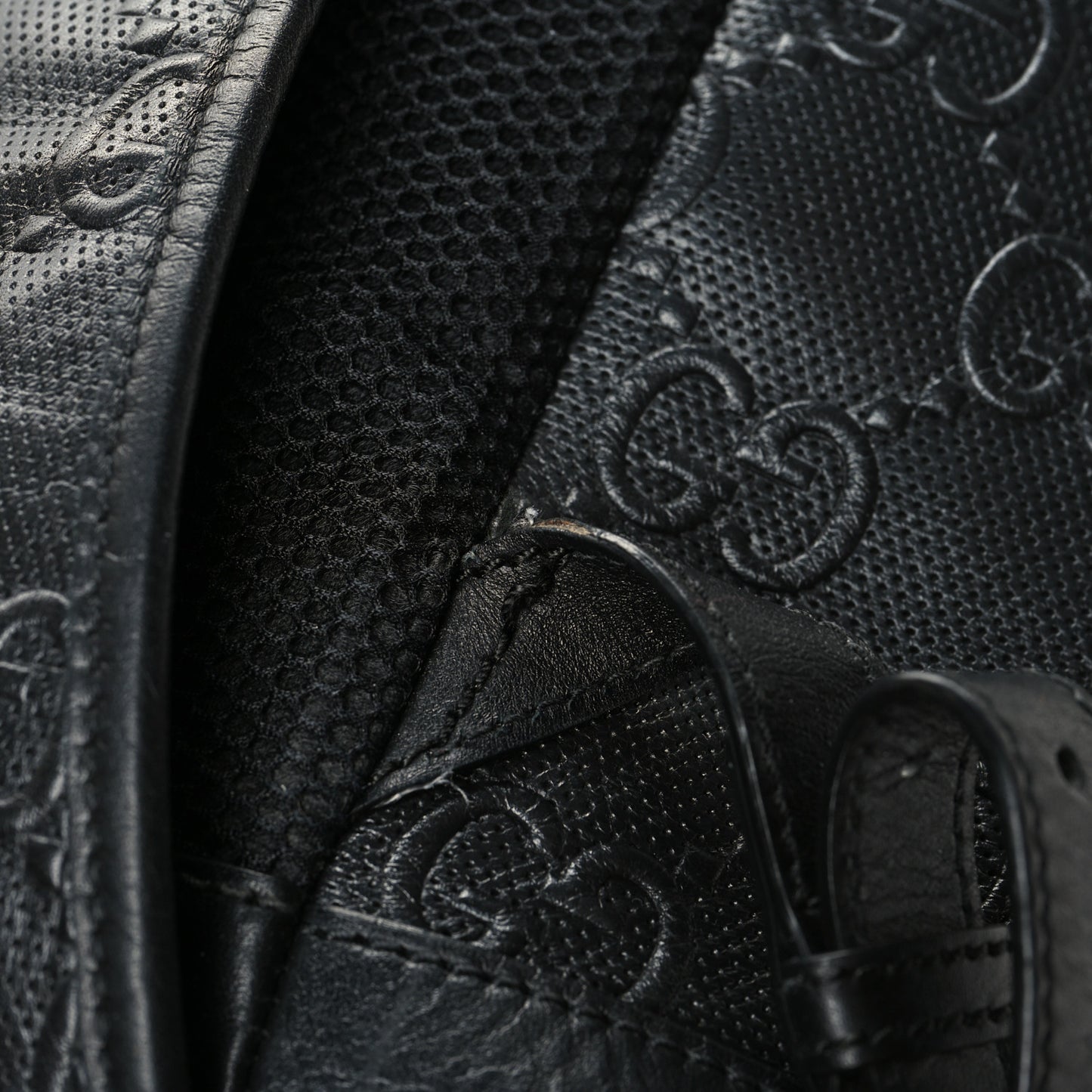 Calfskin GG Tennis Embossed Double Buckle Backpack Black