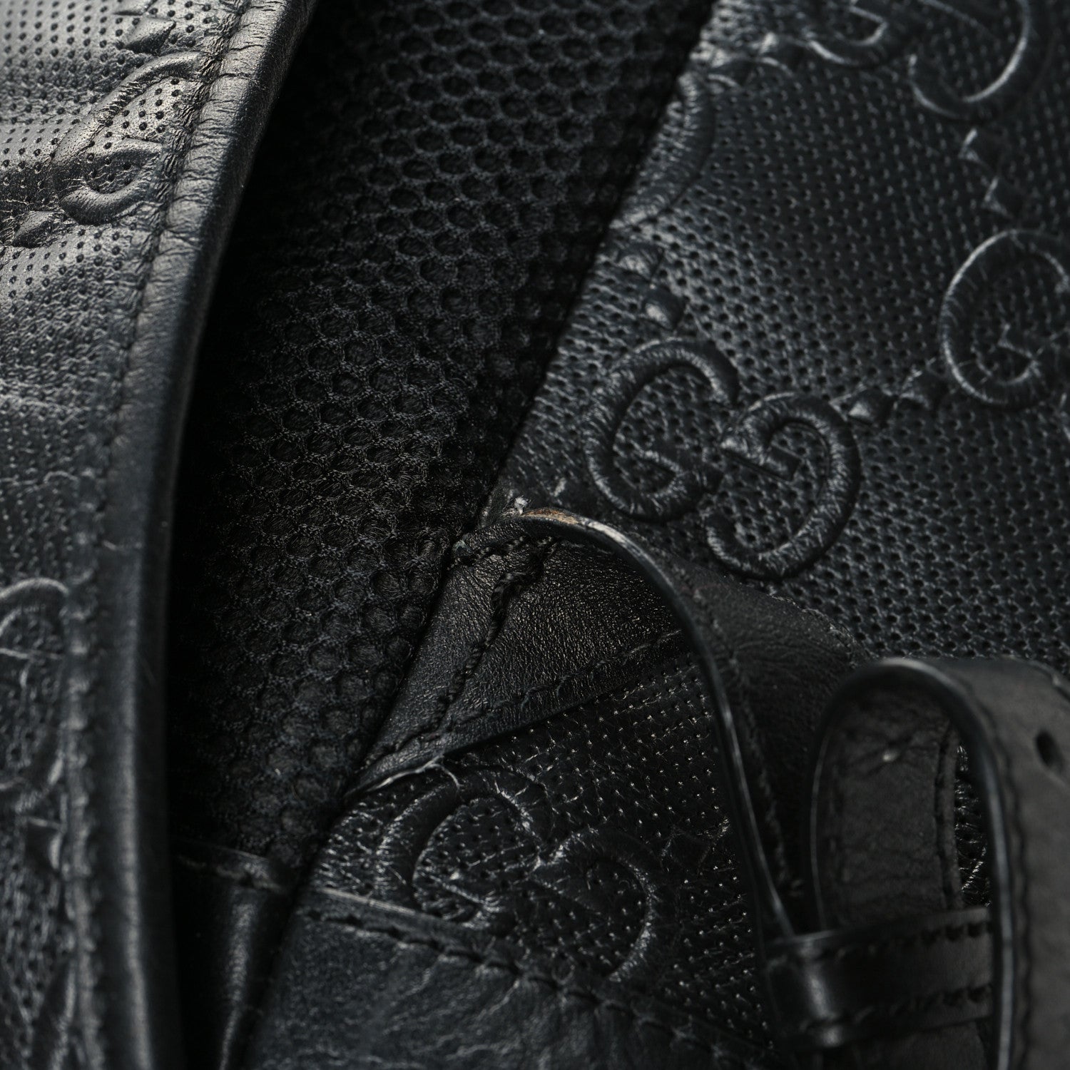Gucci Calfskin GG Tennis Embossed Double Buckle Backpack Black 15 of 17