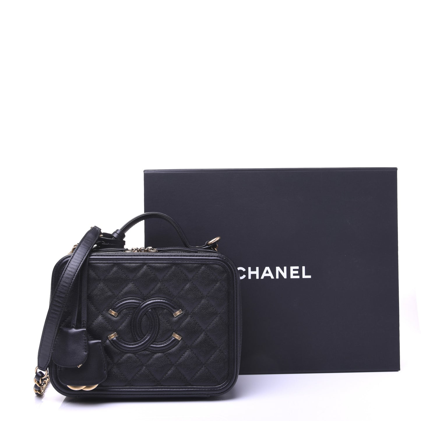 Caviar Quilted Medium CC Filigree Vanity Case Black