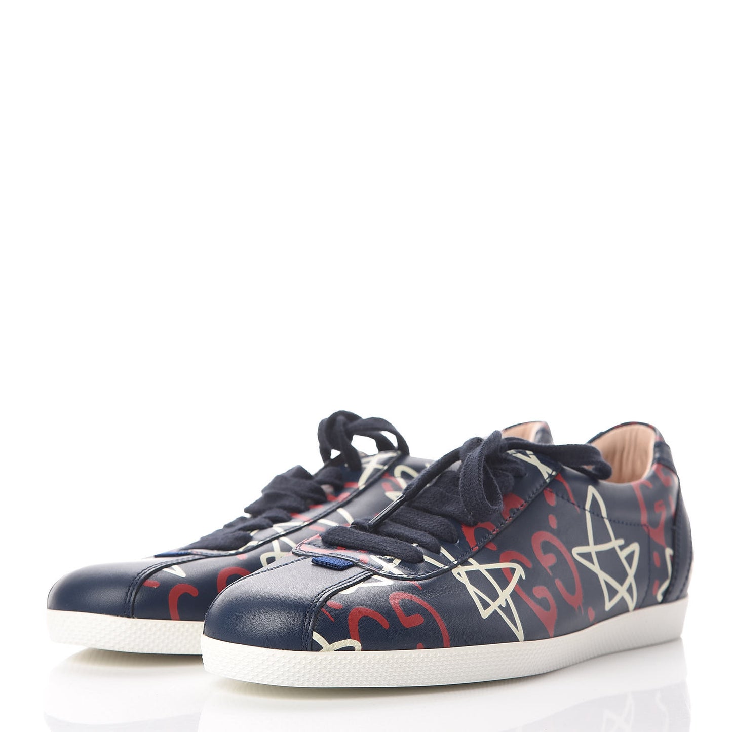 Calfskin GucciGhost Print Womens Low Top Sneakers 36 Blue Agata Hibiscus Red
