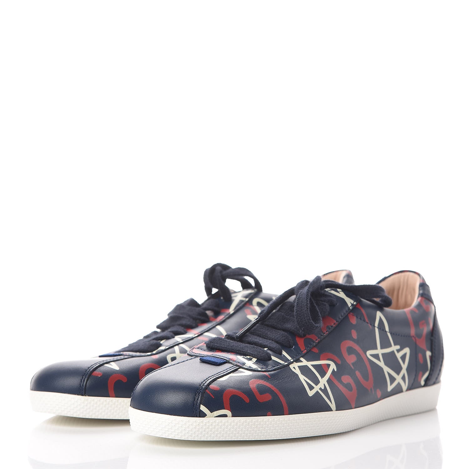 Gucci Calfskin GucciGhost Print Womens Low Top Sneakers 36 Blue Agata Hibiscus Red 3 of 8
