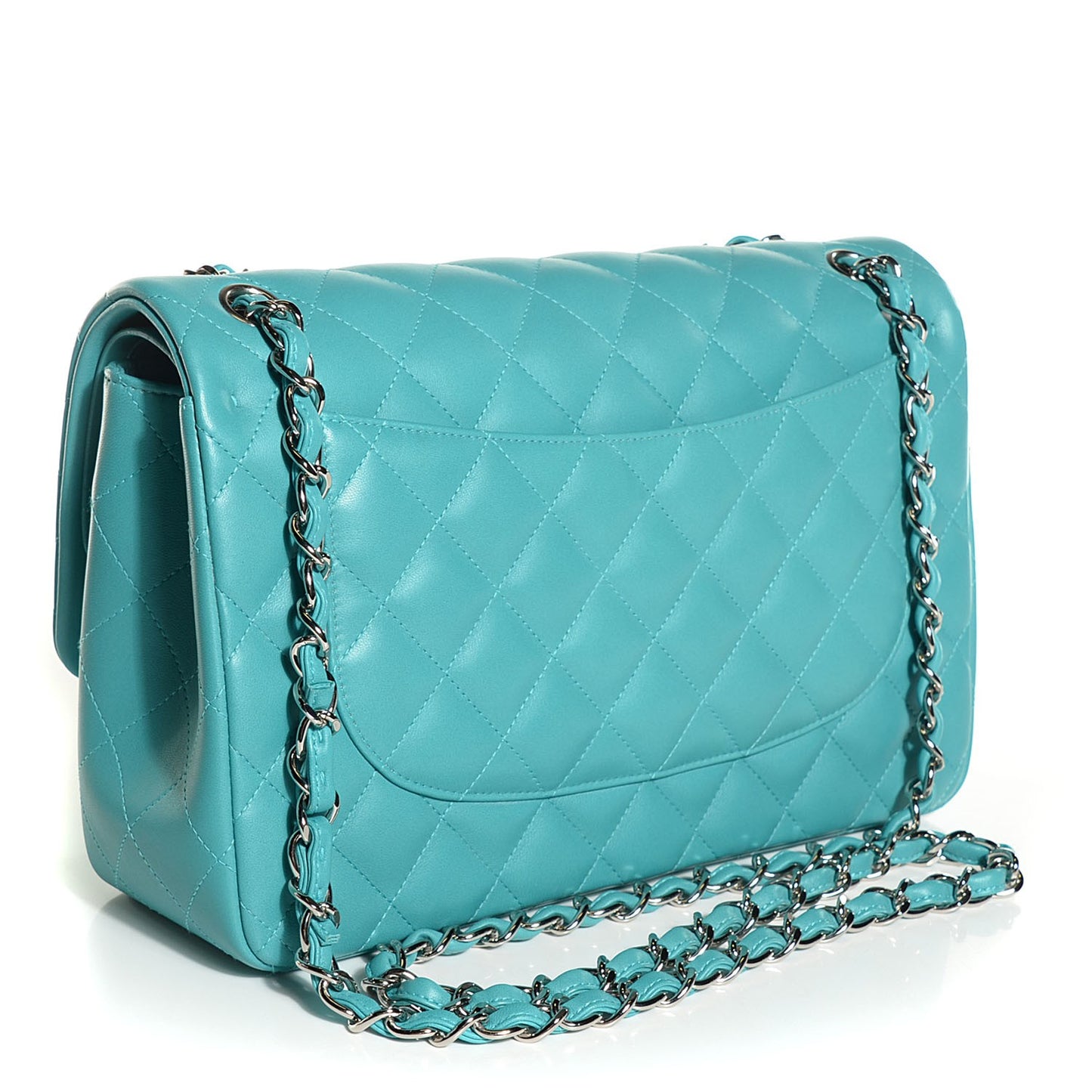Lambskin Quilted Jumbo Double Flap Blue