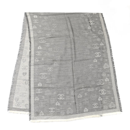 Chanel Cashmere Silk CC Heart Scarf Grey 2 of 3