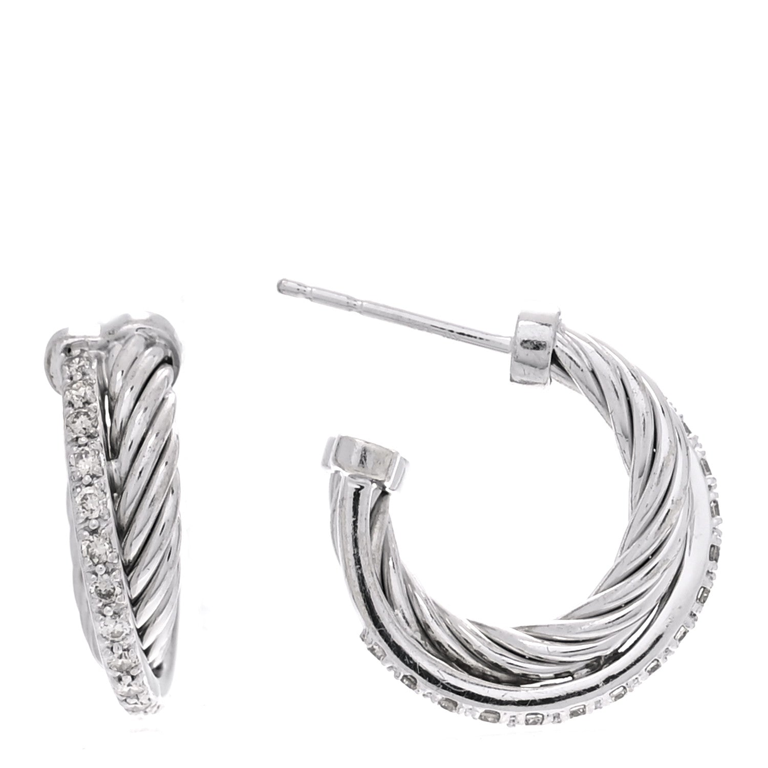 David Yurman Sterling Silver Diamond Extra Small Crossover Hoop Earrings 1 of 4