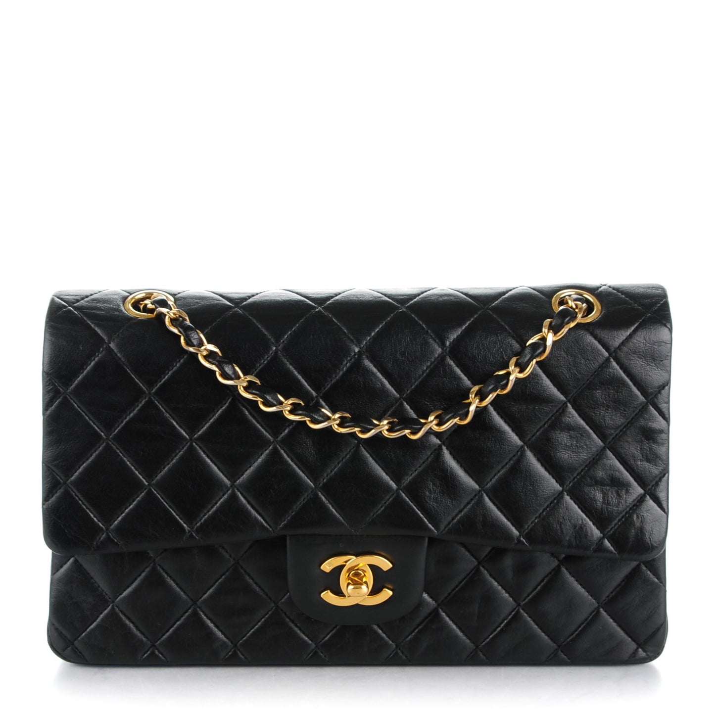 Lambskin Quilted Medium Double Flap Black