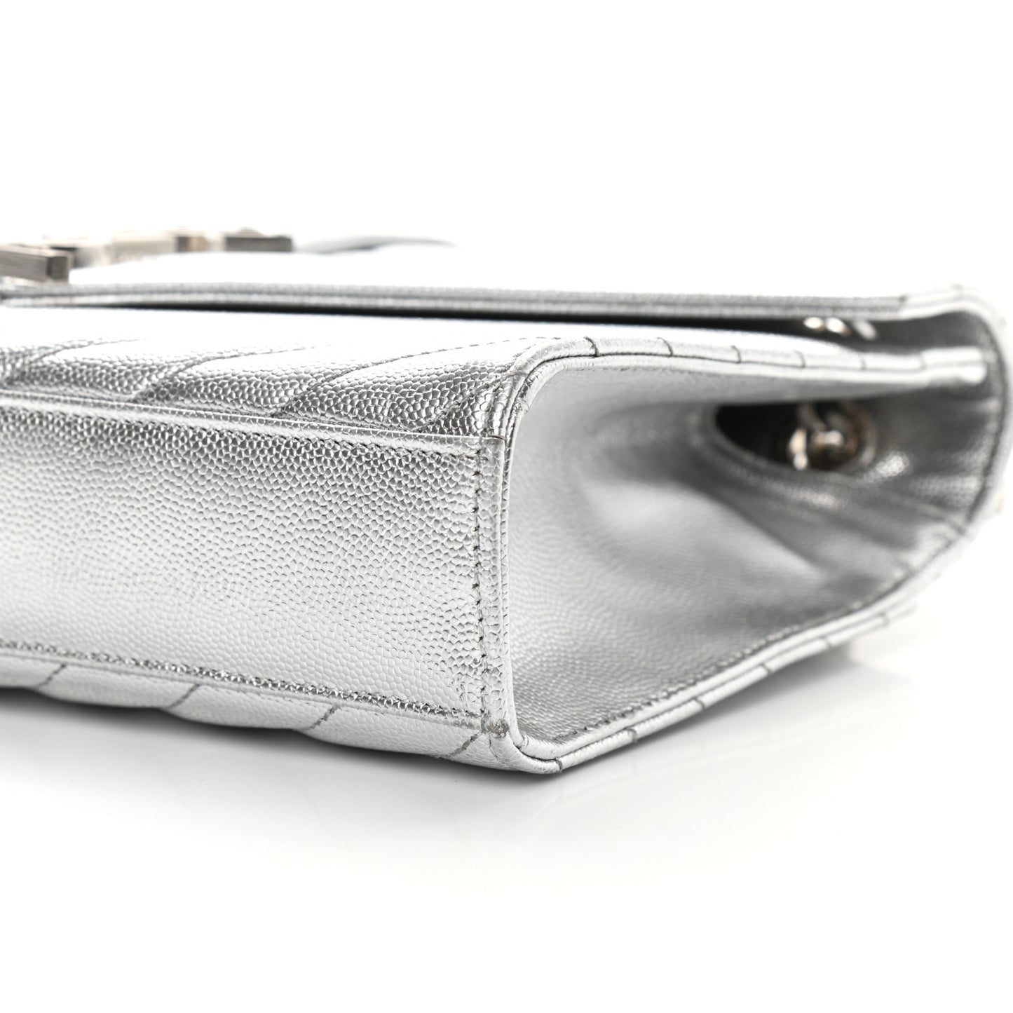 Metallic Grain De Poudre Matelasse Chevron Medium Monogram Satchel Silver
