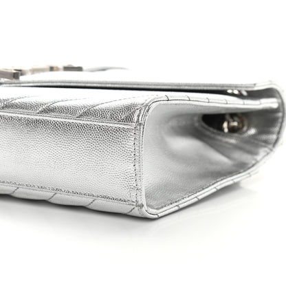Saint Laurent Metallic Grain De Poudre Matelasse Chevron Medium Monogram Satchel Silver 8 of 10