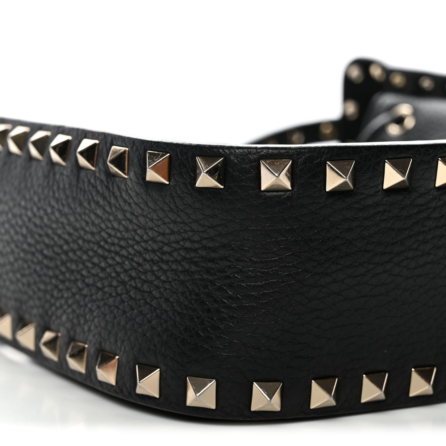 Grained Calfskin Rockstud Bucket Bag Black